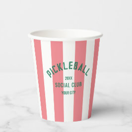 Vasos De Papel Pickleball Club Social Pink Cabana Stripe Fiesta