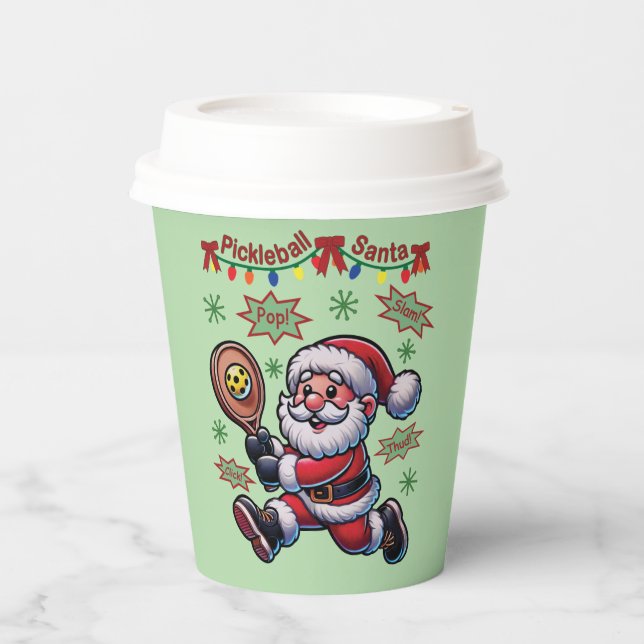 Vasos De Papel Pickleball Papá Noel Navidad (Anverso)