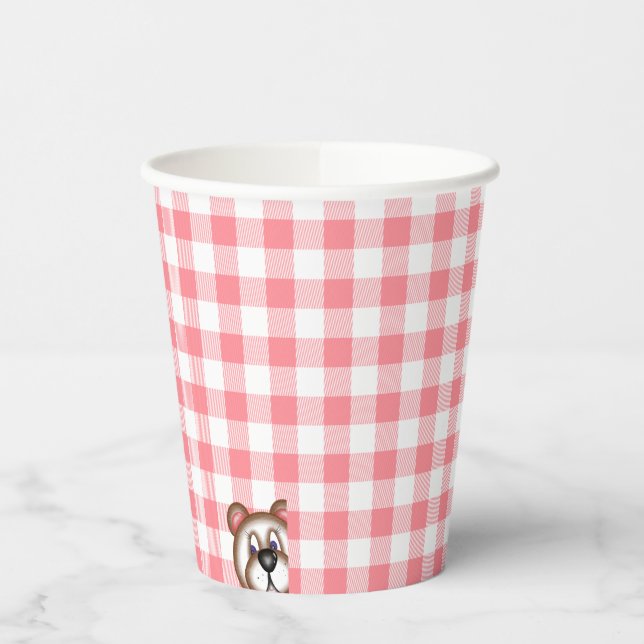 Vasos De Papel Picnic de oso de peluche gingham (Izquierda)