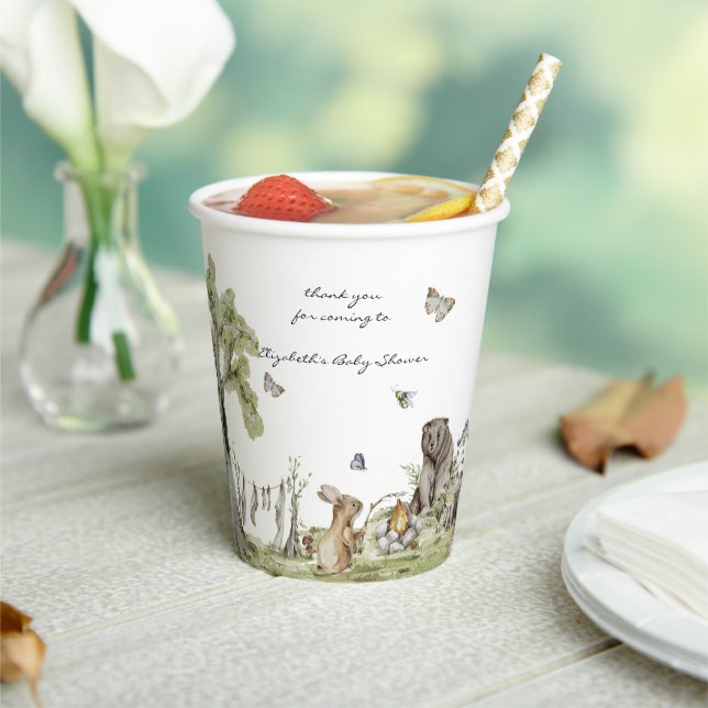 Vasos De Papel Picnic de Woodland | Baby Shower de animales fores (in situ)