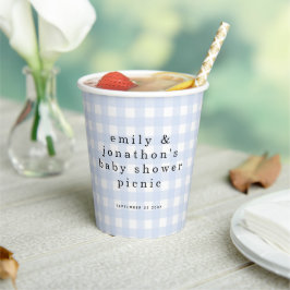 Vasos De Papel Picnic Park Names Date Baby Shower Blue Gingham