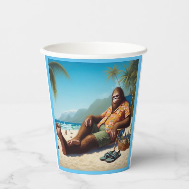 Vasos De Papel Pie grande en la playa (Anverso)