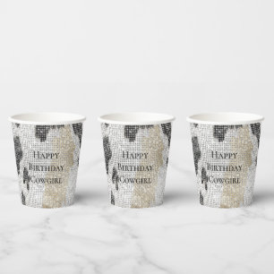 Vasos De Papel Piel de vaca de Oro Blanco Negro Novia Sparkle Cum