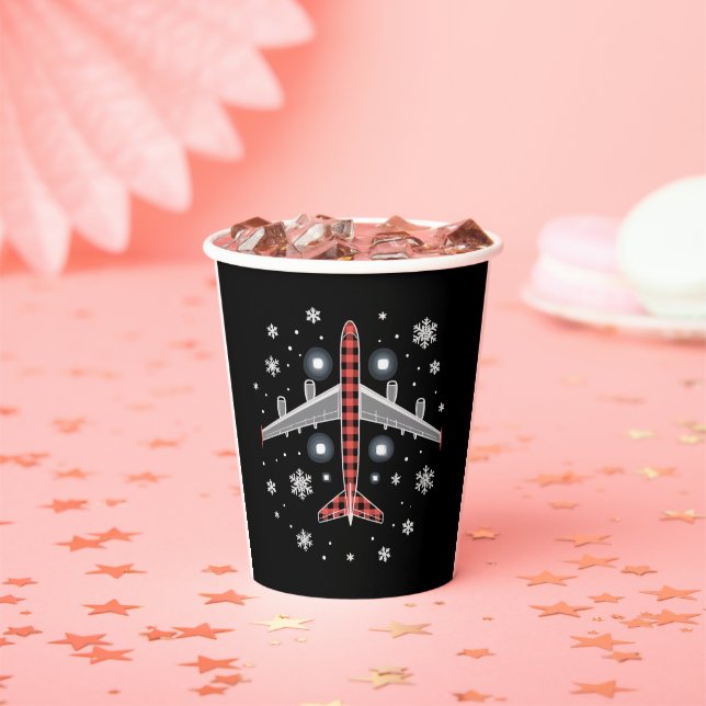Vasos De Papel Piloto de Navidad a Cuadros de Avión (in situ)