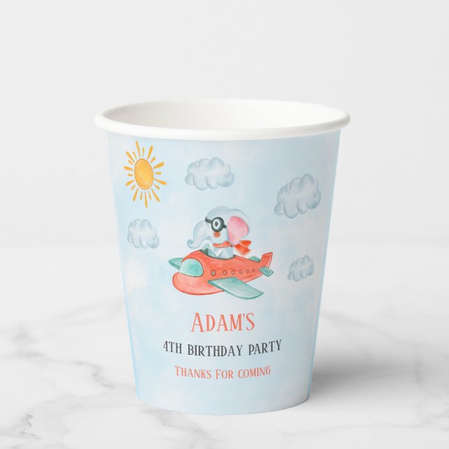 Vasos De Papel Piloto elefante Fiesta de cumpleaños Copa de papel (Anverso)