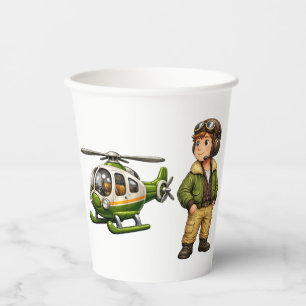 Vasos De Papel Piloto Retro de Helicóptero Niño con Helicóptero A