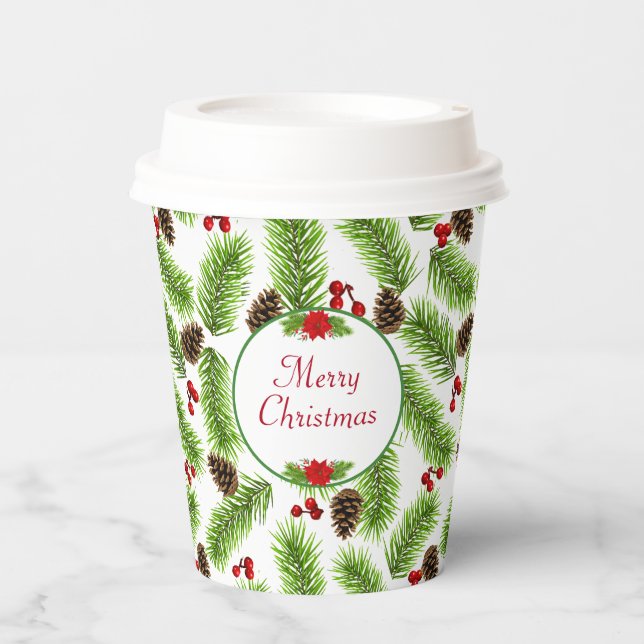 Vasos De Papel Piñas de Navidad personalizadas y bayas (Anverso)