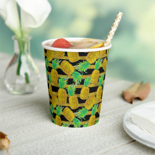 Vasos De Papel Piñas Doradas En Rayas Monograma