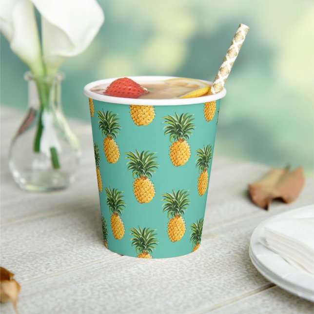 Vasos De Papel Piñas Tropicales En Verde azulado (in situ)