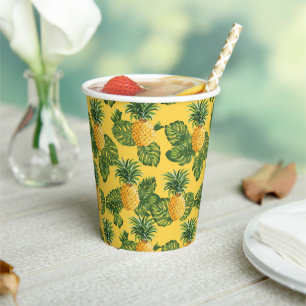 Vasos De Papel Piñas y hojas tropicales con oro