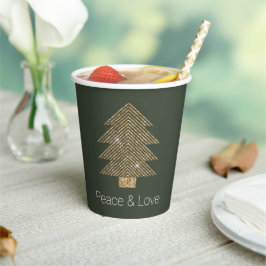 Vasos De Papel Pine Green Gold Glitzy Purpurina Árbol de Navidad