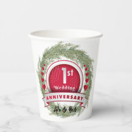 Vasos De Papel Pine Needle Wreath Red Primer Aniversario Boda