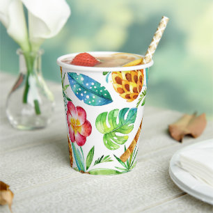 Vasos De Papel Pineapple Plumeria Palm Tree Tropical