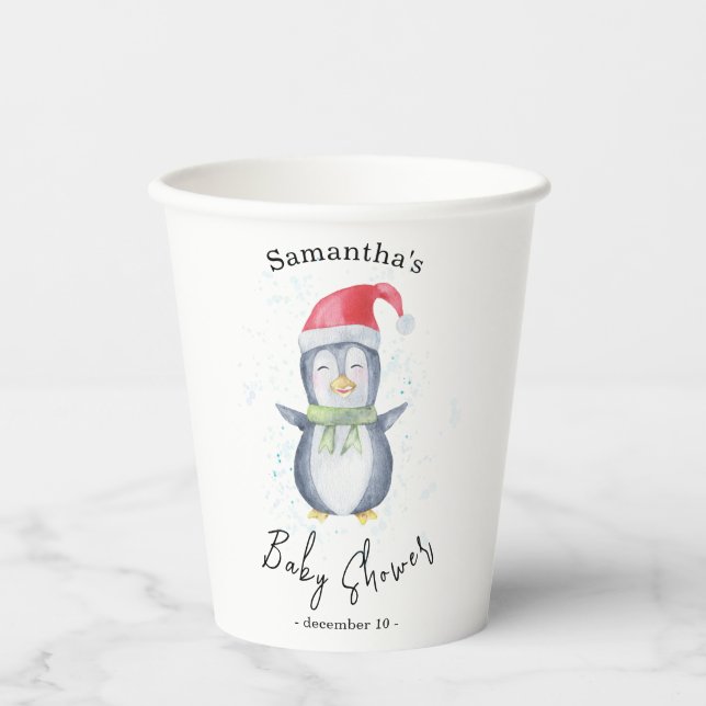 Vasos De Papel Pingüino Ártico - ducha de bebé (Anverso)