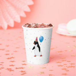 Vasos De Papel Pingüino Con Balón Azul Cumpleaños