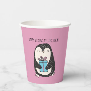 Vasos De Papel Pingüino con un actual periódico de cumpleaños 