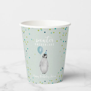 Vasos De Papel Pingüino de globo azul de Onederland