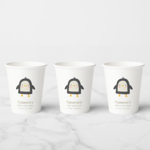 Vasos De Papel Pingüino de Invierno Cuto Simple Primer Cumpleaños