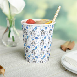 Vasos De Papel Pingüino de patinaje sobre hielo de Navidades azul