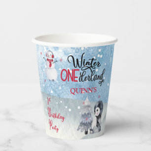 Vasos De Papel Pingüino Invierno de Nieve Onederland Primer cu
