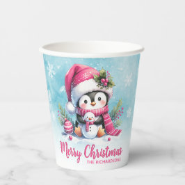 Vasos De Papel Pingüino lindo y azul nevado Feliz Navidad