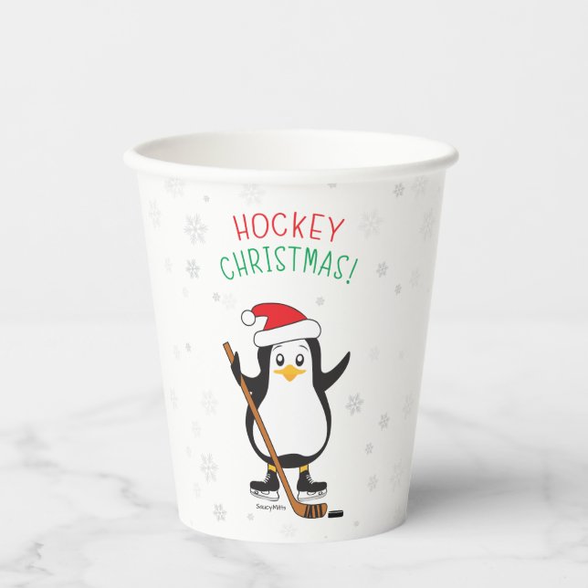 Vasos De Papel Pingüino Navidades de hockey (Anverso)