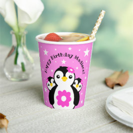 Vasos De Papel Pingüinos Chicas de cumpleaños felices