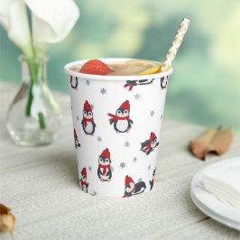 Vasos De Papel Pingüinos Cutos Aves de Invierno Animales Árticos