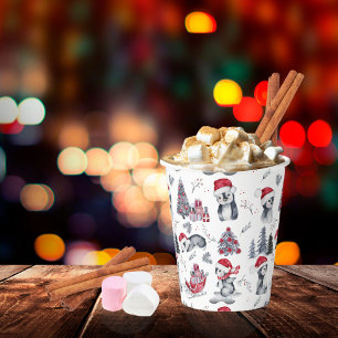 Vasos De Papel Pingüinos en el patrón de escena de invierno de Sa