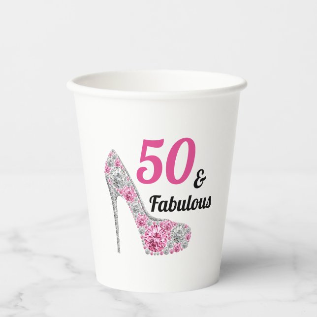 Vasos De Papel Pink 50 y fabuloso periódico de cumpleaños (Anverso)