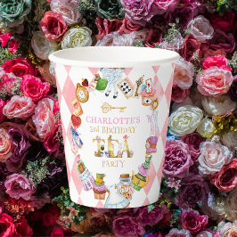 Vasos De Papel Pink Alice in Wonderland 3rd birthday