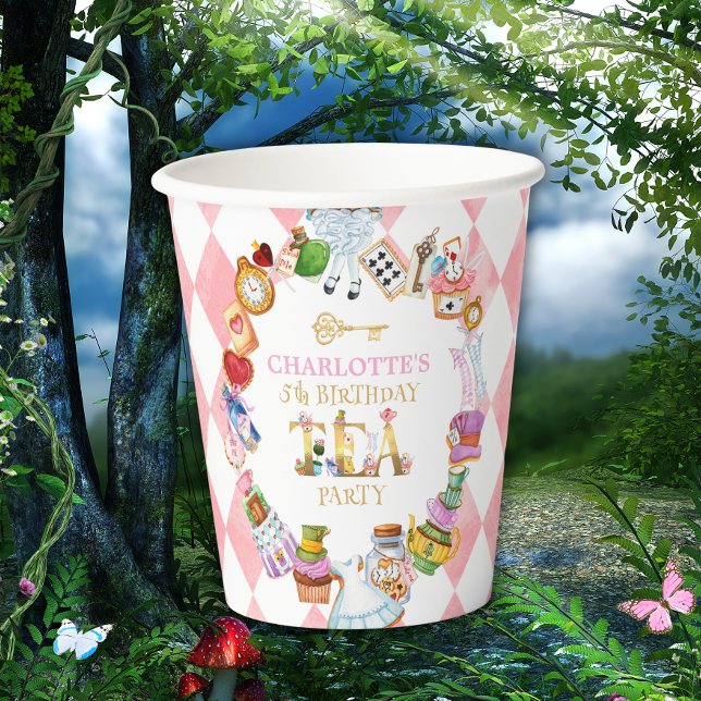 Vasos De Papel Pink Alice in Wonderland 5th birthday (Subido por el creador)
