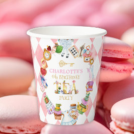 Vasos De Papel Pink Alice in Wonderland 6th birthday
