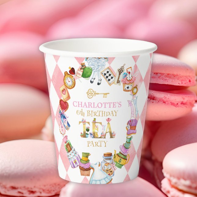 Vasos De Papel Pink Alice in Wonderland 6th birthday (Subido por el creador)
