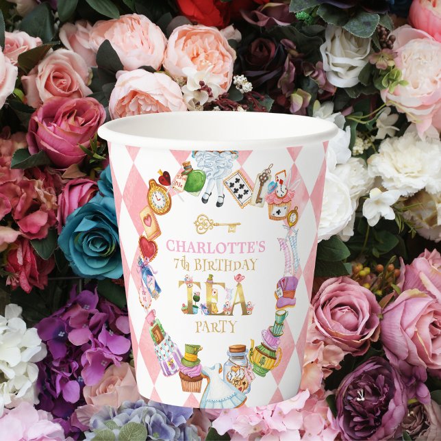 Vasos De Papel Pink Alice in Wonderland 7th birthday (Subido por el creador)
