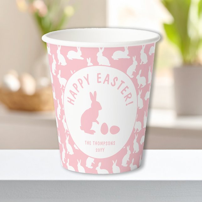 Vasos De Papel Pink And White Bunny Rabbit Pattern Happy Easter (Subido por el creador)