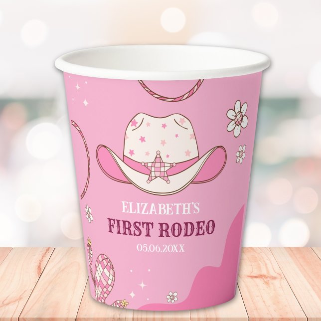 Vasos De Papel Pink and White First Rodeo Birthday Theme (Subido por el creador)