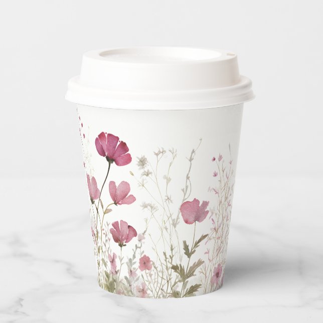 Vasos De Papel Pink Baby In Bloom Floral Wildflower Baby Shower (Anverso)