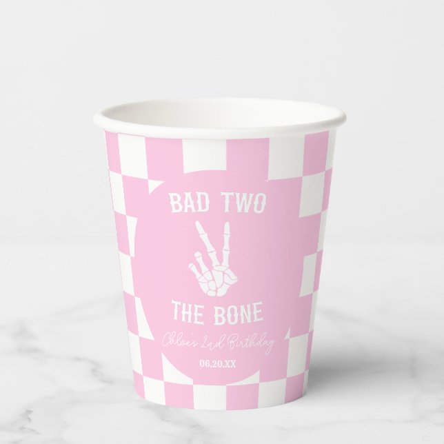 Vasos De Papel Pink Bad Two The Bone Skeleton Segundo Fiesta de C (Anverso)
