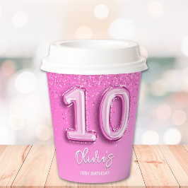 Vasos De Papel Pink Ballon Birthday girl 10th