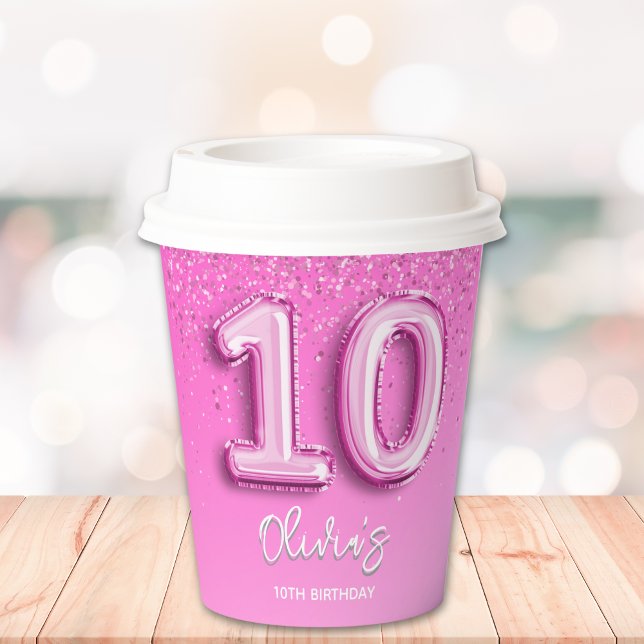 Vasos De Papel Pink Ballon Birthday girl 10th (Subido por el creador)