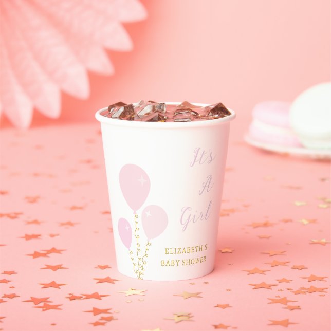 Vasos De Papel Pink Balloons Girl Baby Shower (in situ)