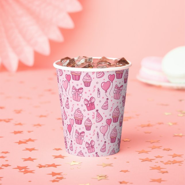 Vasos De Papel Pink Birthday Cupcake Paper Cups (in situ)