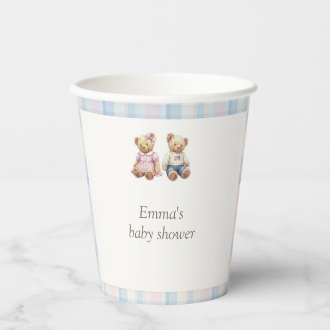 Vasos De Papel Pink Blue Teddy Bear Baby Shower Paper Cups (Anverso)
