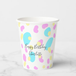 Vasos De Papel Pink blue yellowhappy birthday kids shapes abstrac