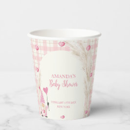 Vasos De Papel Pink Boho Arch Gingham Baby Shower