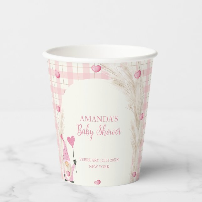 Vasos De Papel Pink Boho Arch Gingham Baby Shower (Anverso)