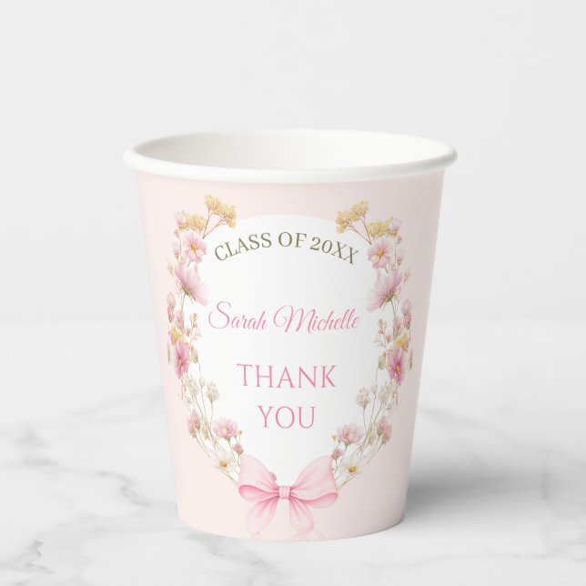 Vasos De Papel Pink Boho Wildflowers Graduation Party (Anverso)