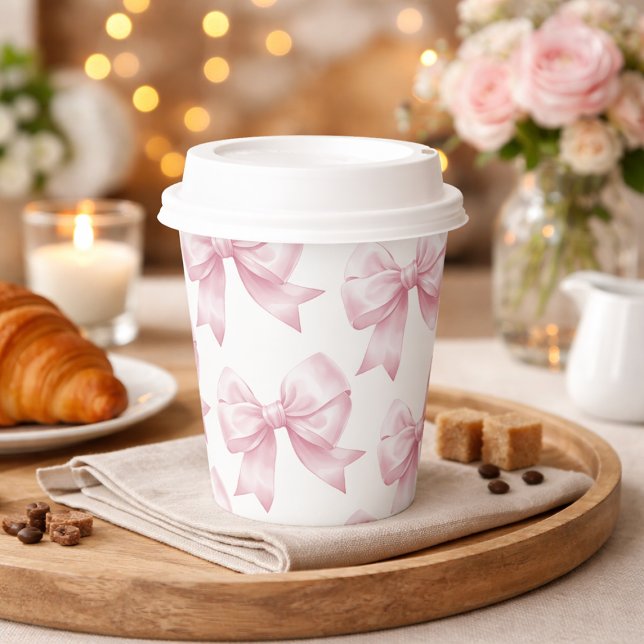 Vasos De Papel Pink Bow Baby Girl Elegant Baby Shower  (Pink Bow Baby Girl Elegant Baby Shower Paper Cups)