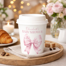 Vasos De Papel Pink Bow Baby Girl Elegant Baby Shower Paper Cups